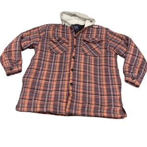 Classic Western Men’s Plaid Flannel Shirt Jacket XL Hood Quilted Lining Shacket